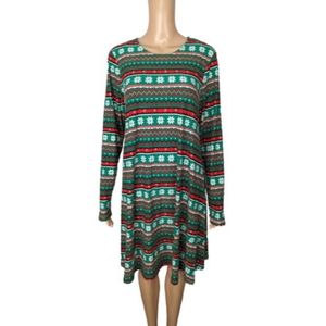 MerryWear Nordic Print Long Sleeve Dress M
